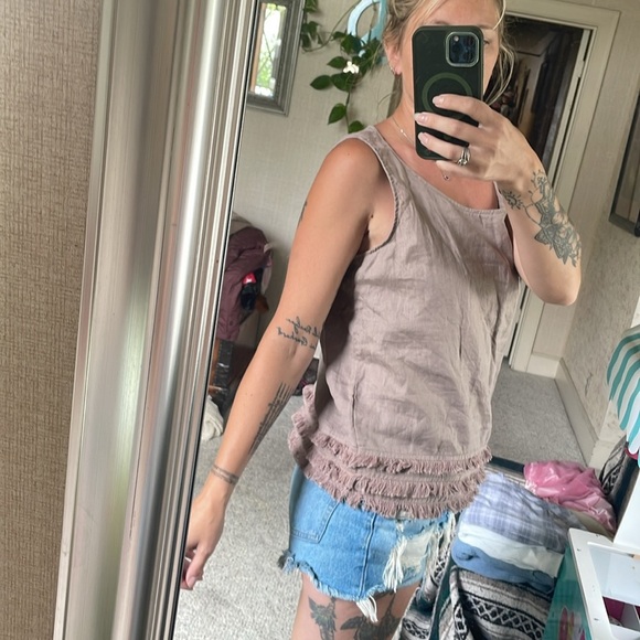 For Cynthia Petite Linen Dusty Mauve Tank Top - Picture 7 of 13